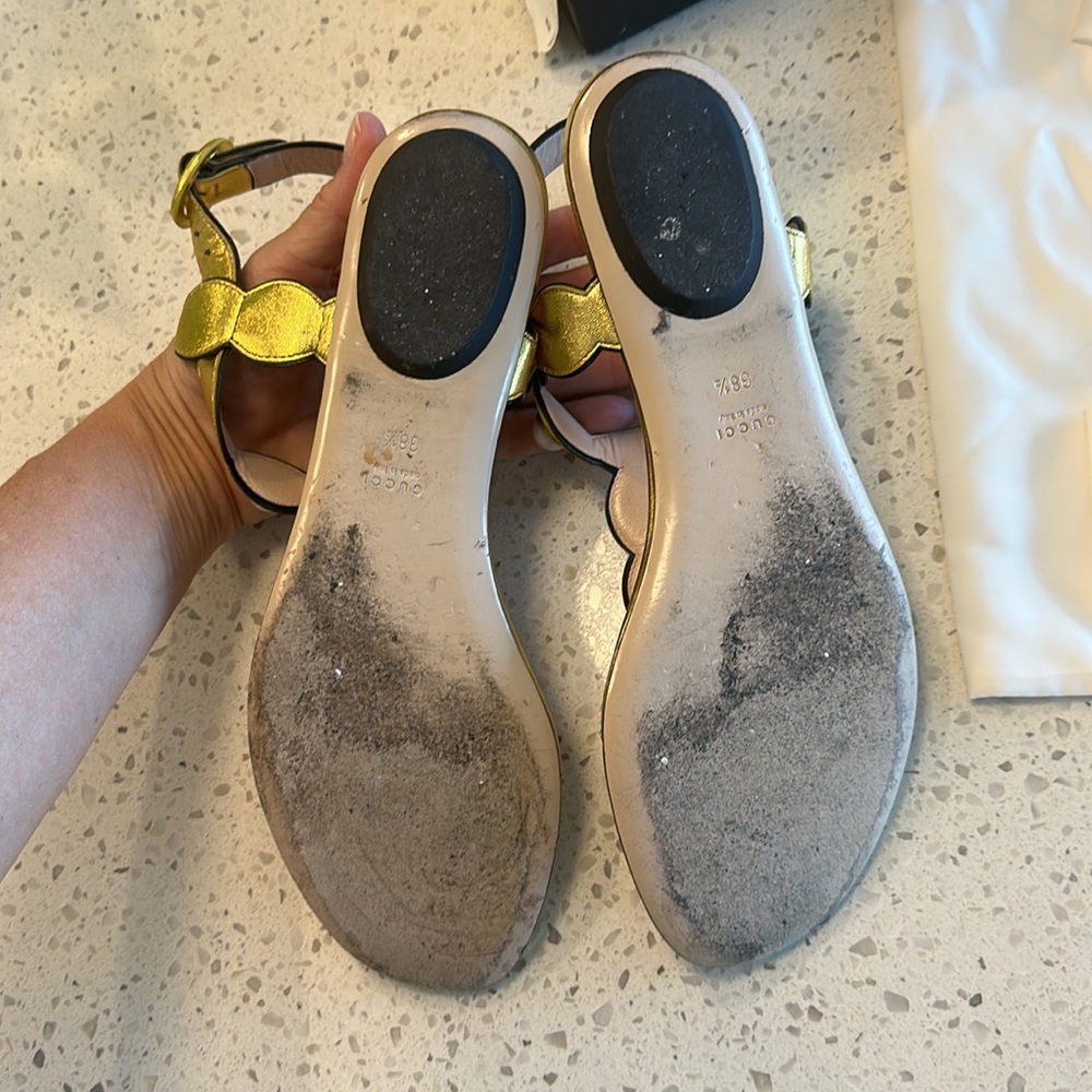 Gucci sandal faux Pearl leather/silk t strap with box and dustbags 38.5 - Picture 8 of 12